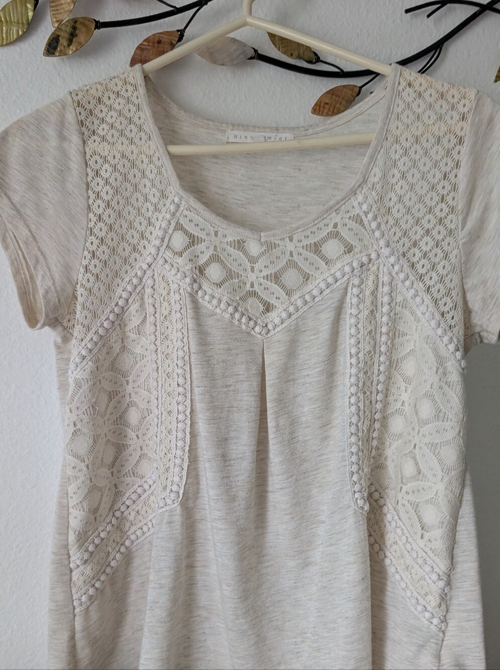 hint of mint Cream Lace Detail Women's Top